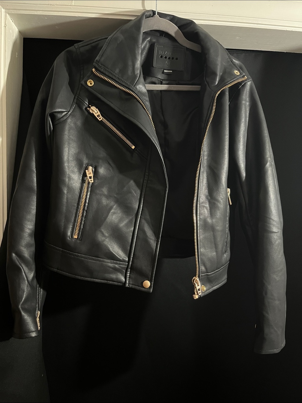Blank NYC Black Faux Leather Moto Jacket with Gold Hardware
